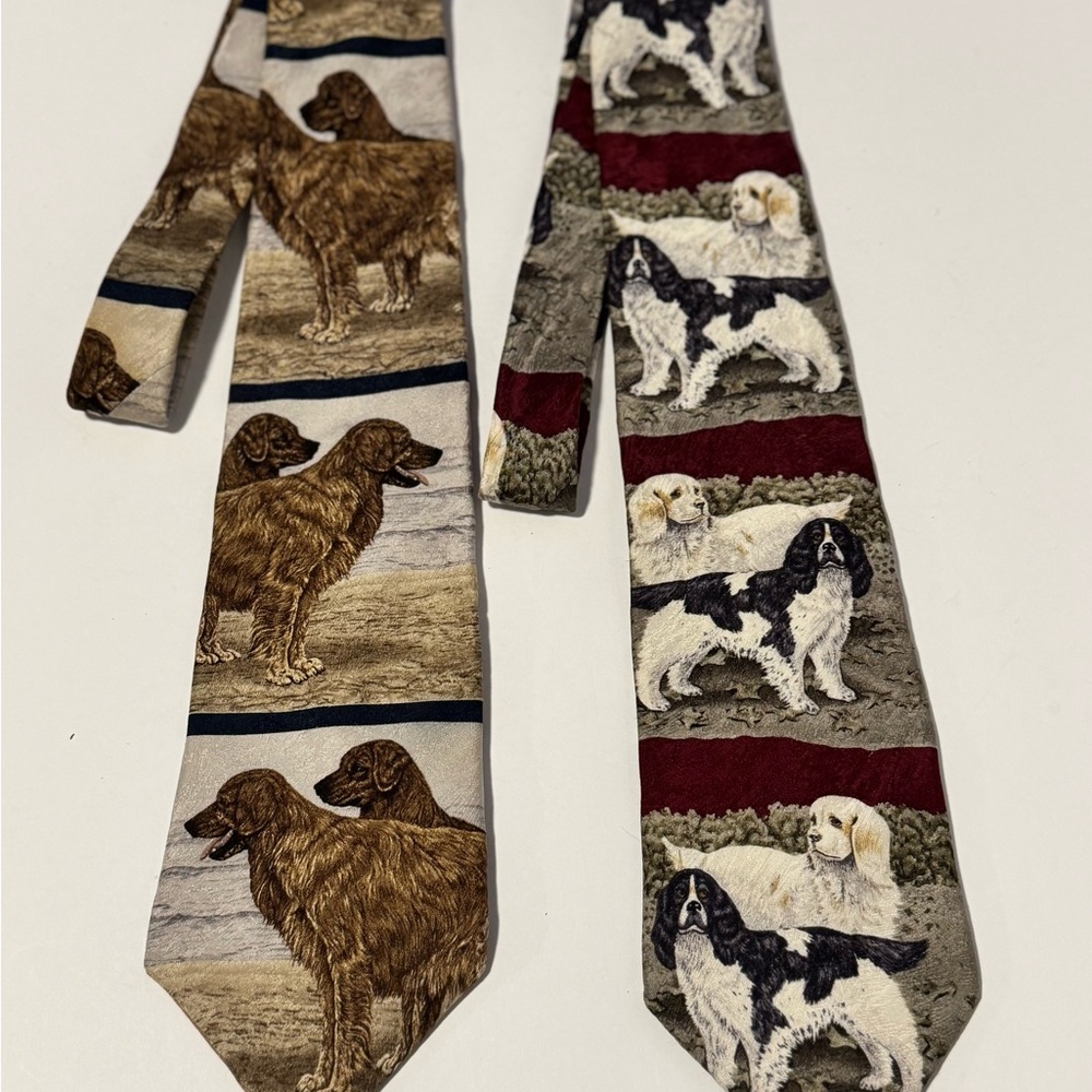 ENDANGERED SPECIES Silk TWO Neckties Men's Size  56"x4” Retrievers & Spaniels